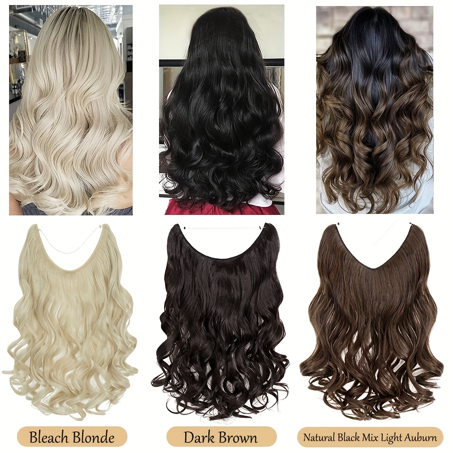 20inch 50cm wire in hair extensions long wavy synthetic hairpiece heat resistant add volume curly hairpieces highlight   black bleach blonde brown for women daily party festival gift details 2
