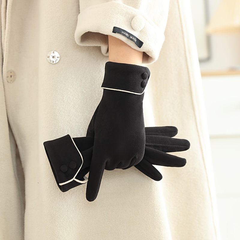 Image of 1 Pair Of Thermal Gloves, Suitable For, Winter Plush-lined, Windproof And Cold-resistant, Elegant Style, Touchscreen-compatible, Fingerless Gloves For Hands