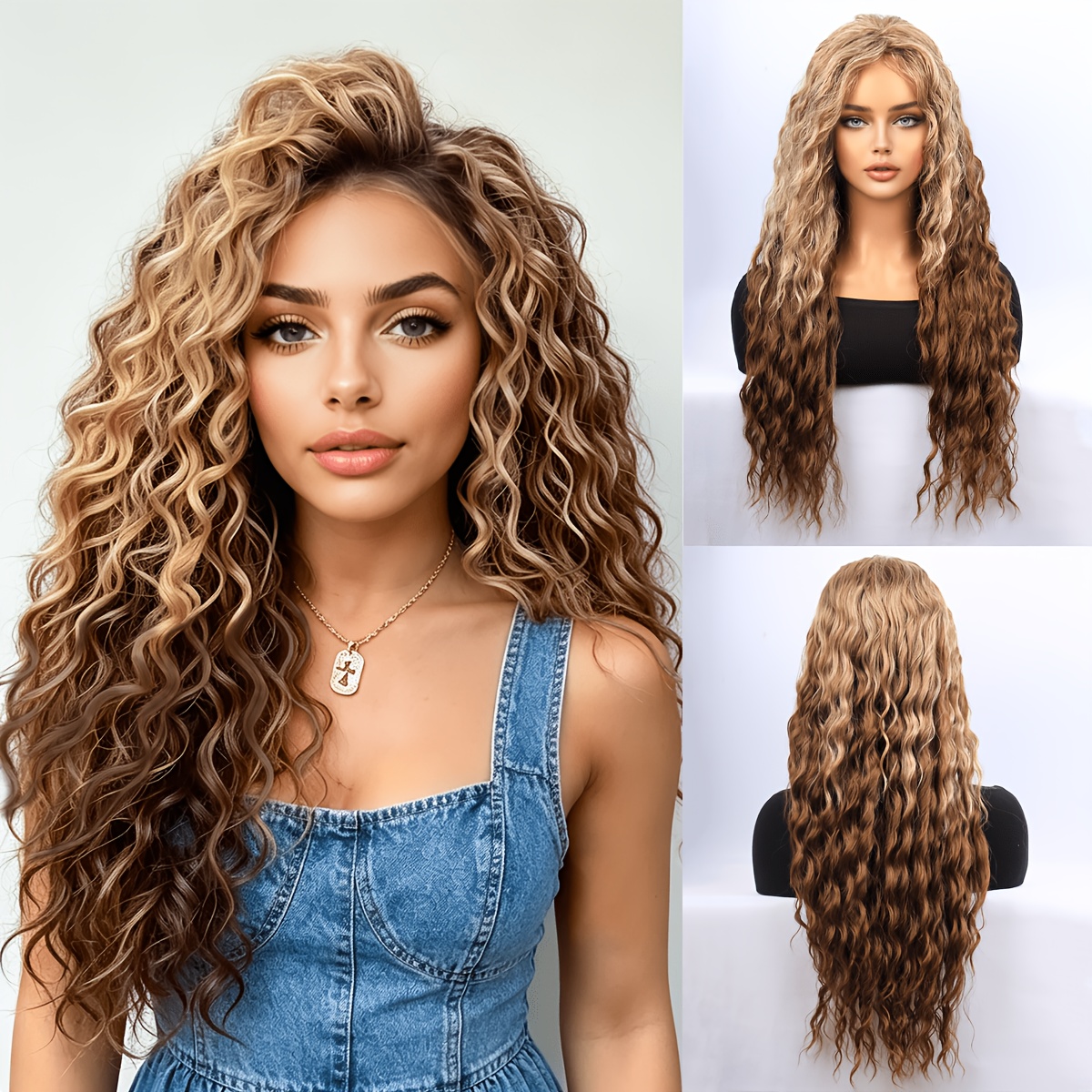 Women's 28 Inch Highlight Long Water Wave Curly Wig, Fluffy And Thick High-quality Synthetic Wig Breathable , Suitable For Daily, Role-playing, Mother's Day, Spring And Summer, Music Festivals