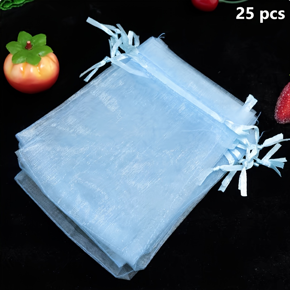 TEMU Gift For Her/him 25pcs 15*10cm Light Blue Drawstring Gauze Bags