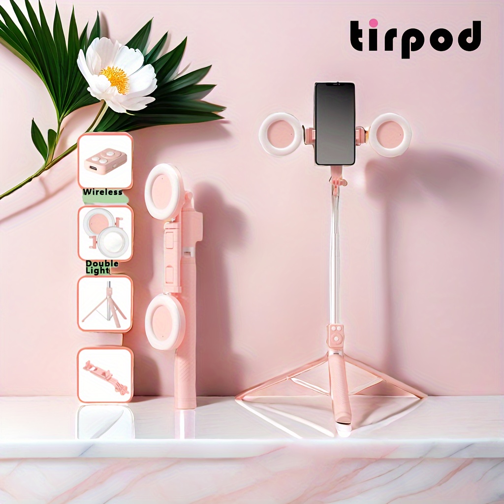 

Pink 1.7m Stand Double Light Tripod Integrated Selfie Stick Usb Rechargeable Model With Remote Control Self-timer Pink