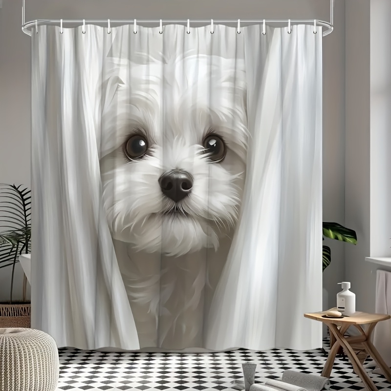 TEMU A Cute And Shower Curtain Featuring An Adorable Little Peeking Out From , Made Of Polyester Material, With Hooks, Perfect For Bathrooms In Homes