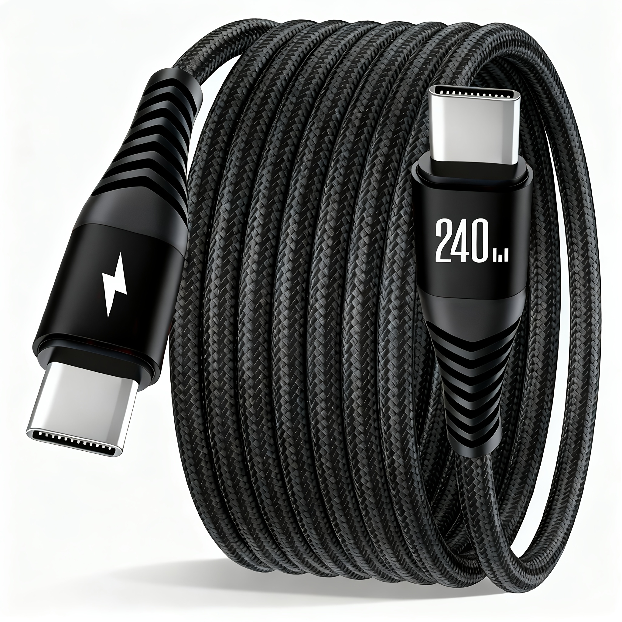 Image of 240w Fast Charging Usb-c Cable For Iphone, , And All Usb- | Durable Braided Charger & Sync Cord, Hihowin Brand, Type-c Male To Male, Matte End