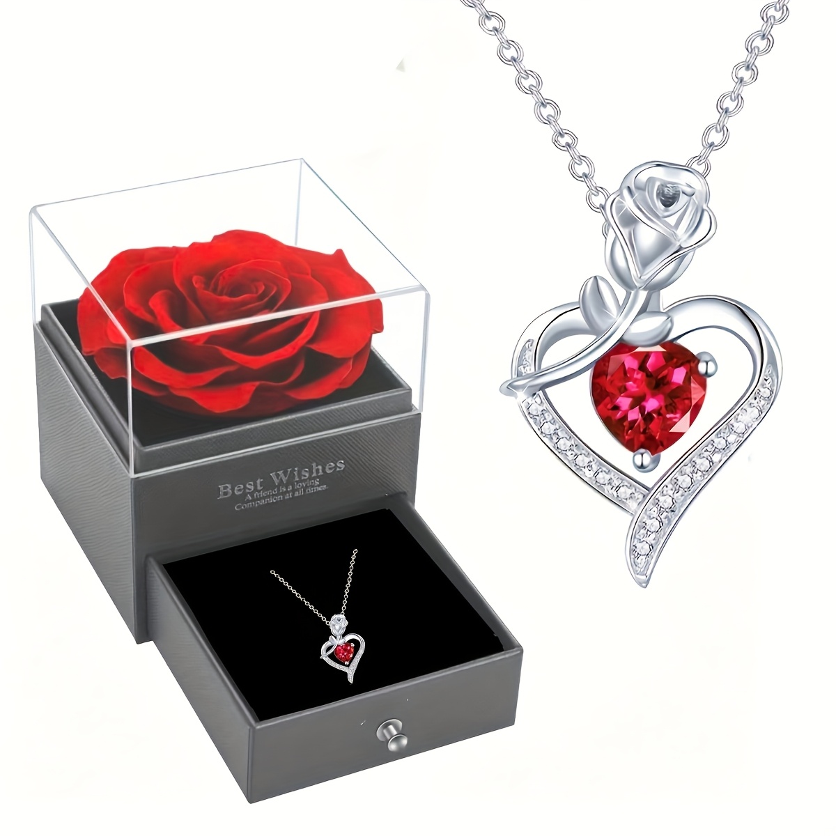 rose gift box heart shaped pendant necklace i love you jewelry gift for mom wife lover daughter girlfriend best friend details 0