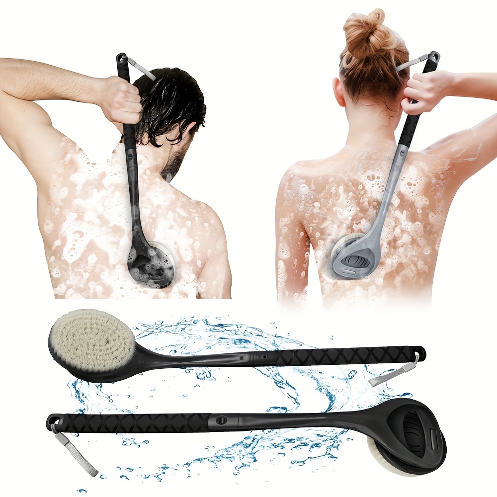 20 4 detachable long handle bath brush with ergonomic handle no electricity needed dual head back scrubber for men women elderly   exfoliation shower cleaning durable high quality fabric no battery required shower cleaning tool   noelectricity needed Product details 0