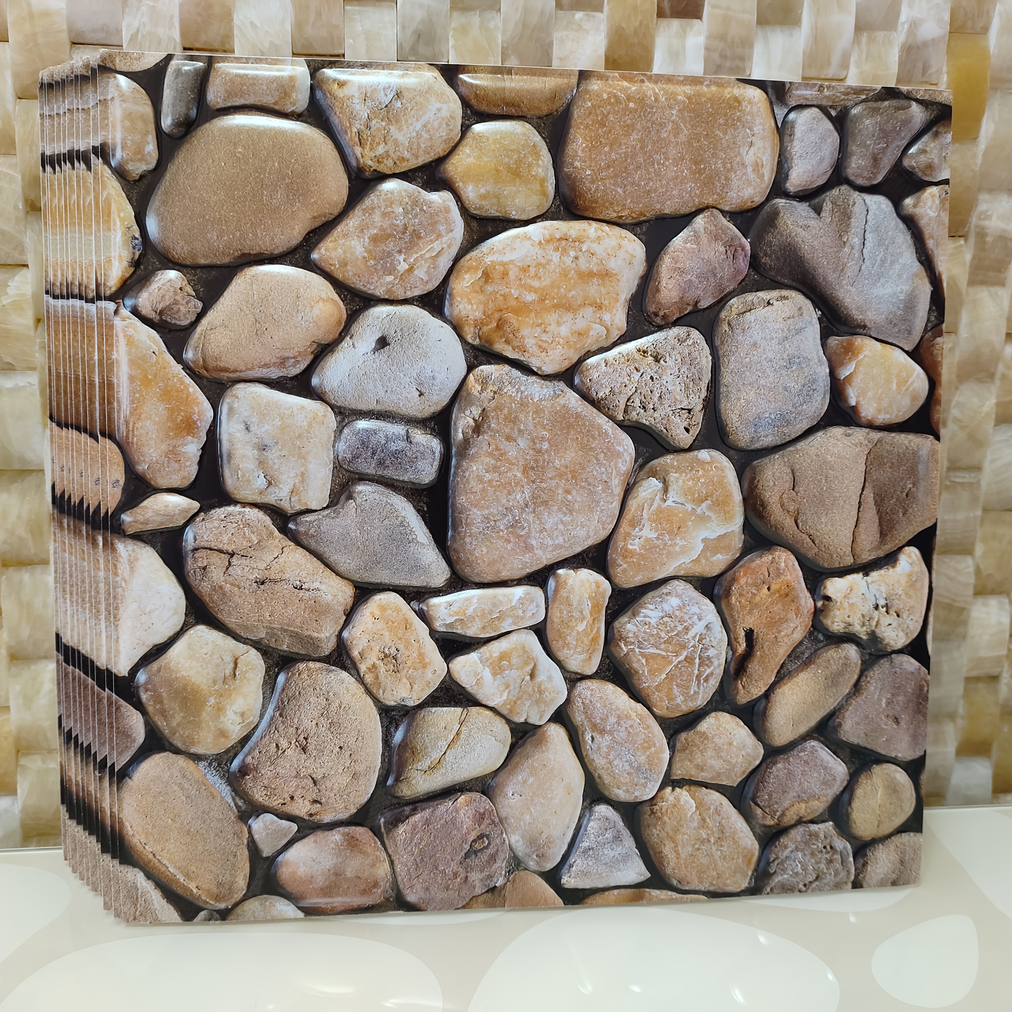 Image of A Set Of 10 Self-adhesive Pvc Wall Stickers Designed To Mimic A Stone Texture, Which Are Waterproof, Moisture-resistant, And Durable, Making Them Ideal For Indoor Decoration And Renovation. Easily