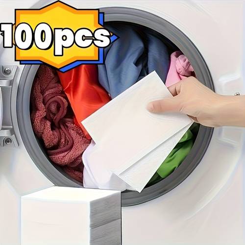 100pcs washing machine sheets prevent clothes from dye transfer colors lost during laundry prevent stain transfer unscented suitable for home and commercial washing machines delicate fabrics protects red blue and black