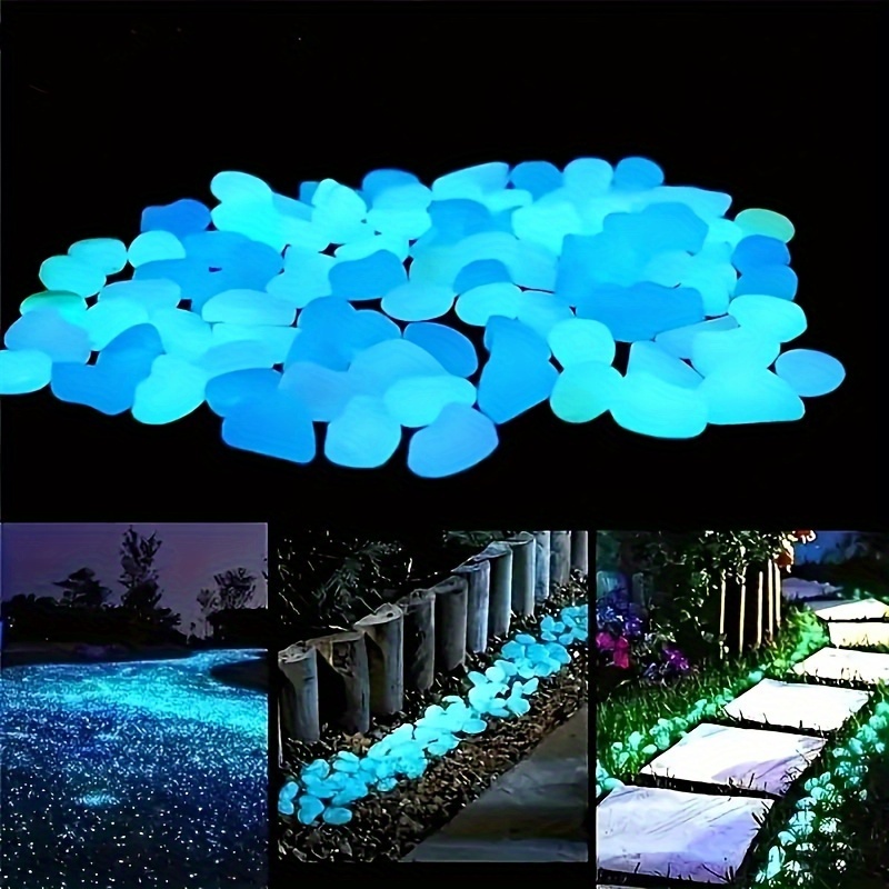 

100pcs Blue Glow-in-the-dark Pebbles - Luminous Resin Stones For Indoor/outdoor Decor, Perfect For Gardens, Patios, Walkways & Driveways