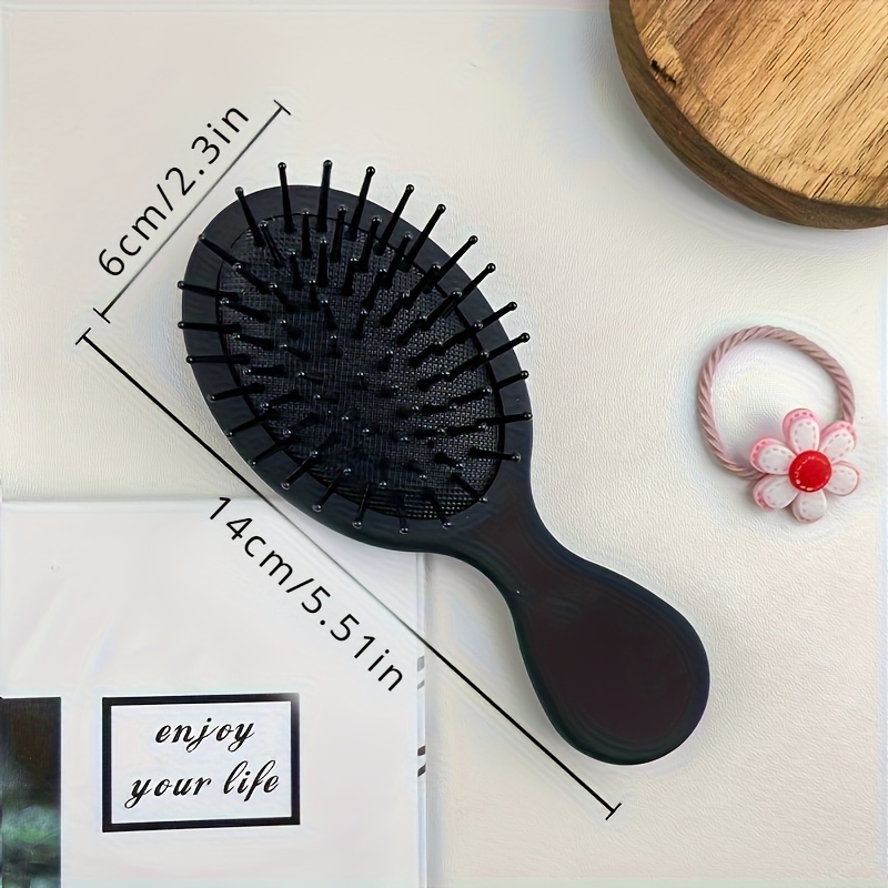 TEMU 1pc Mini Finishing Hair Comb For Normal Hair, Massage Function, Matte Resin Handle, Rubber Bristles - Portable Black Plastic Hair Brushes For
