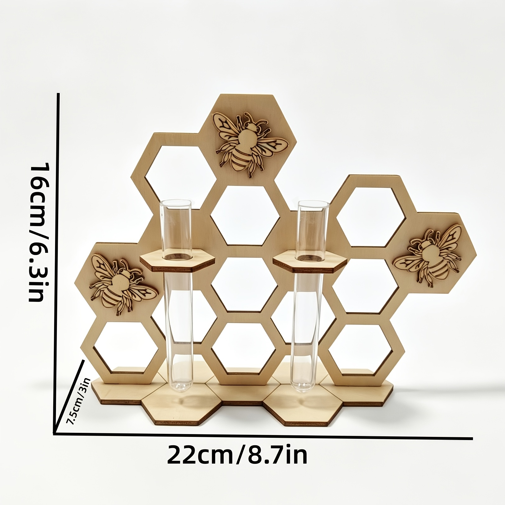 TEMU Wooden Honey & Bee-themed Test Tube Flower Arrangement