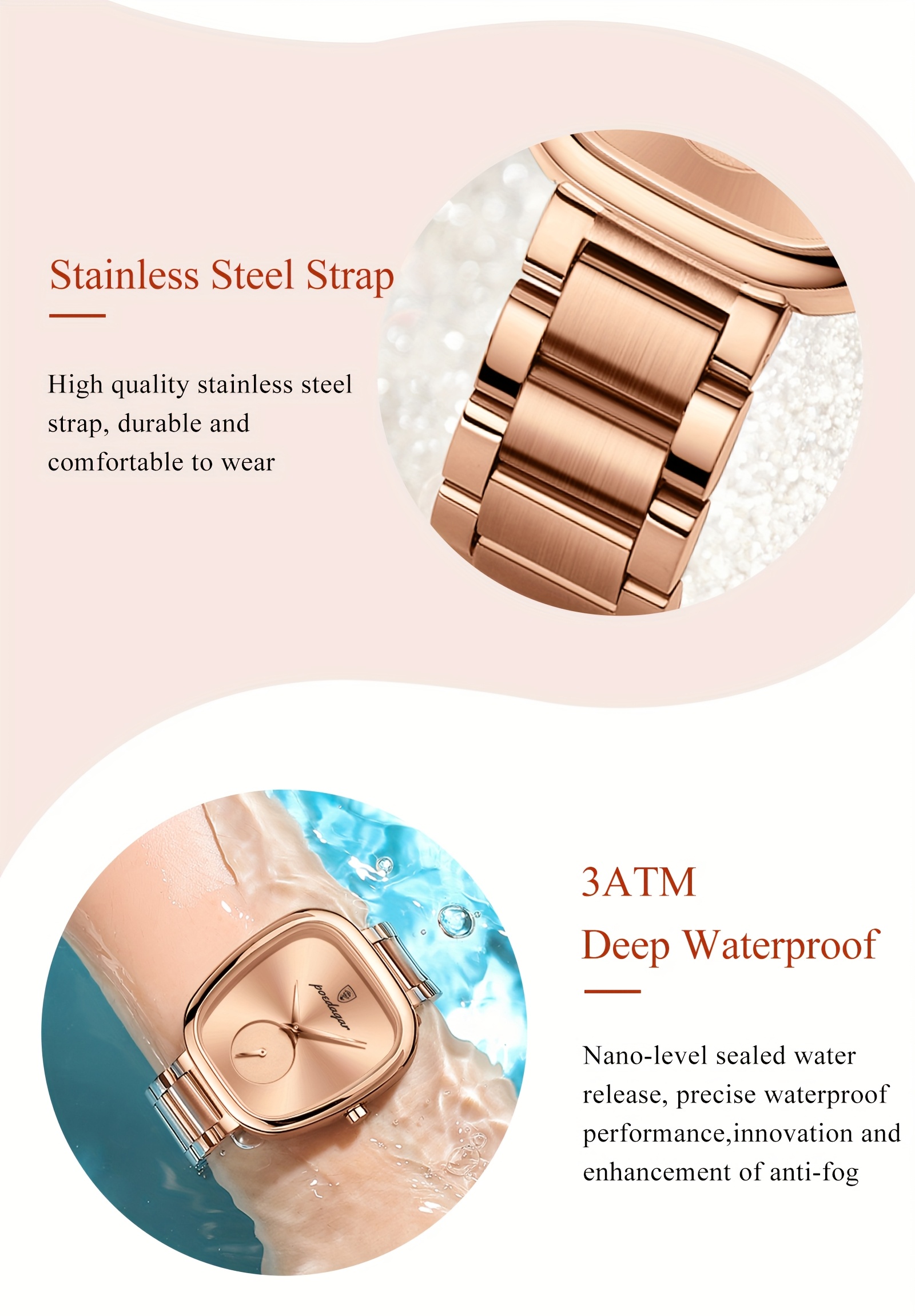 POEDAGAR Elegant Korean Style Ladies Wrist Watch, Square Alloy Case, Stainless Steel Band, Digital Display, 3ATM, Quartz Movement, Non-rechargeable Button Battery