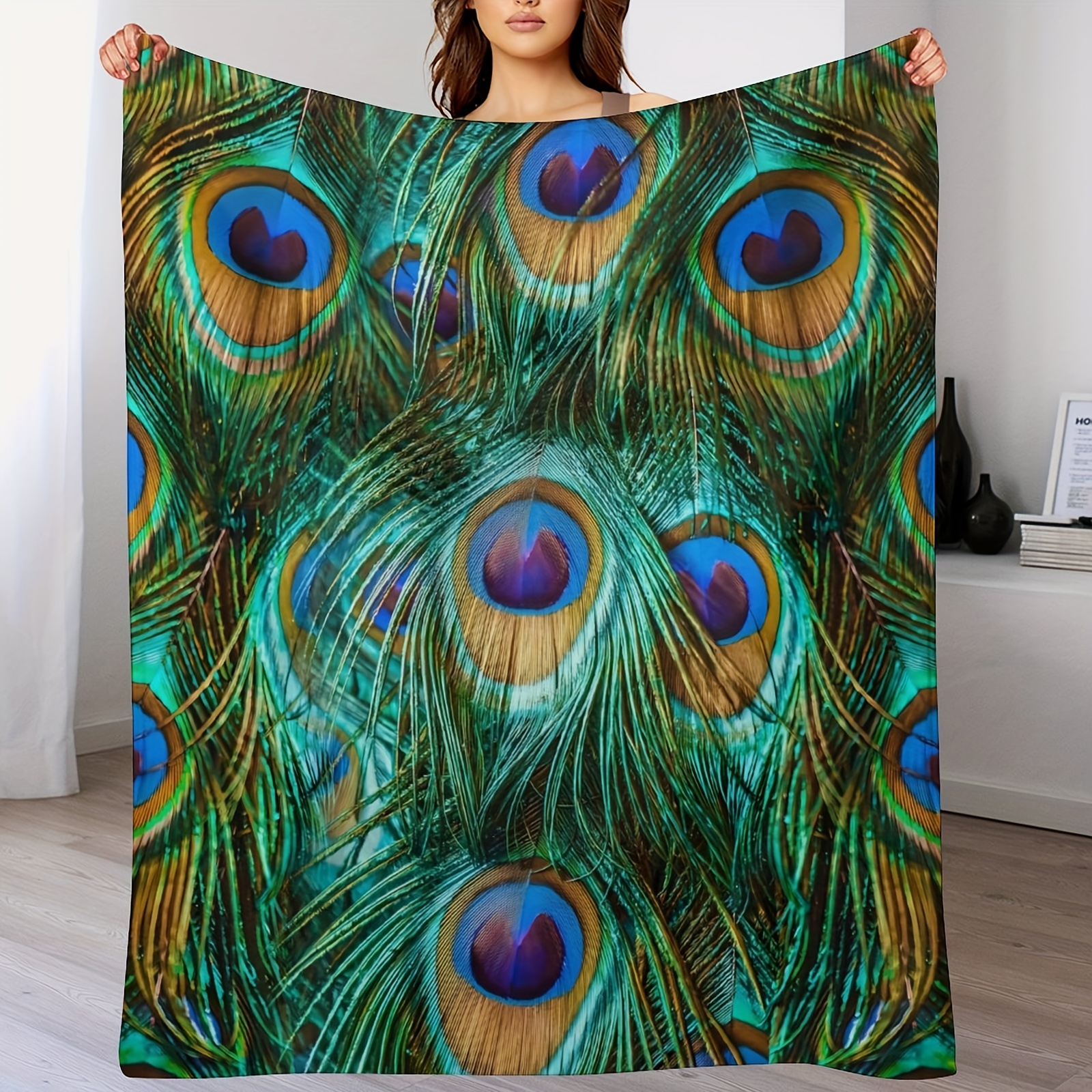 

Peacock Feathers Blanket Gifts For Girls Women Men Decor For Car, Home Bedroom Living Room Sofa Office, Soft Cozy Fuzzy Lightweight Throw Plush Blankets Green Twin