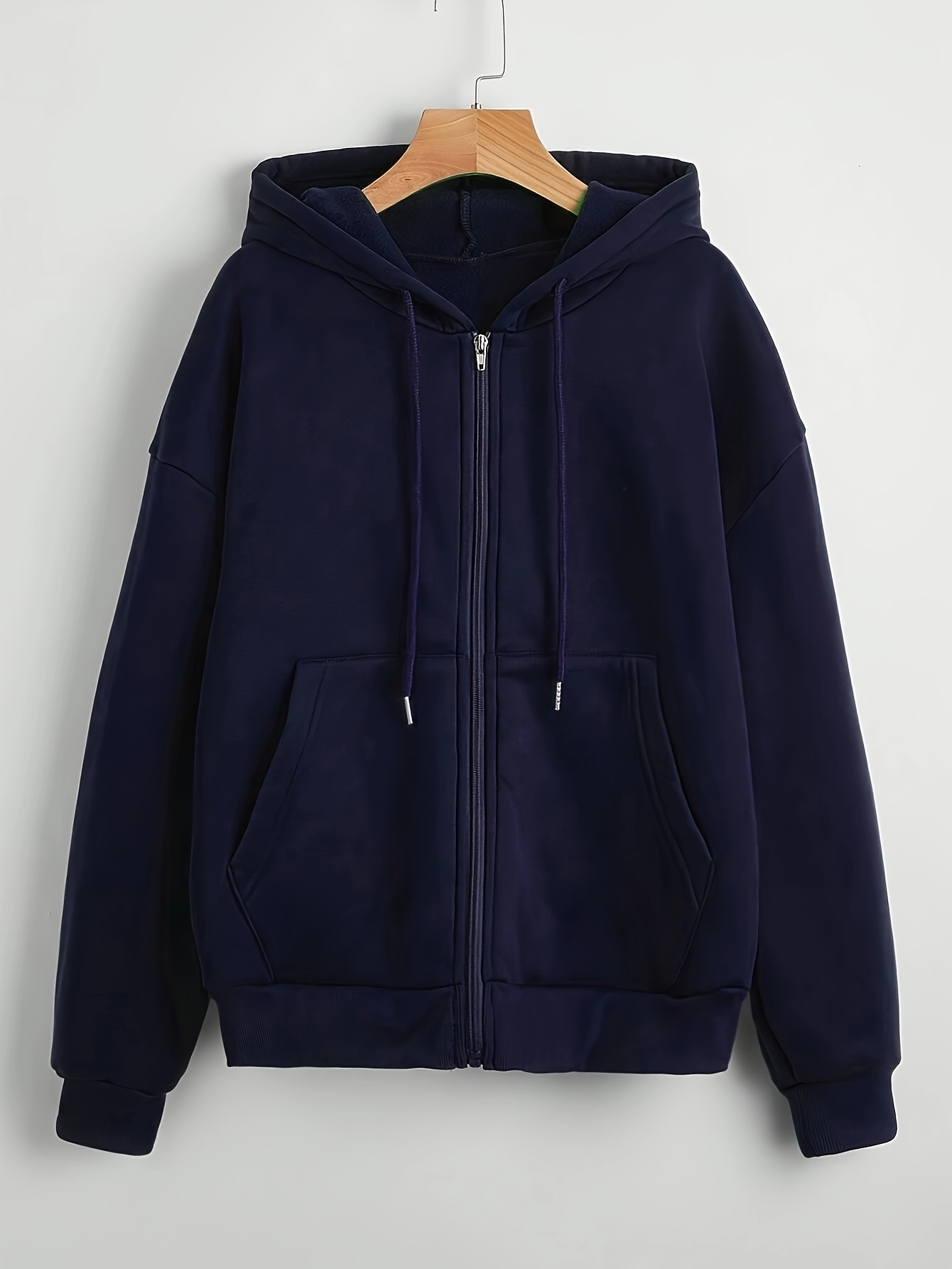 womens navy blue zip hoodie casual long sleeve sweatshirt Temu