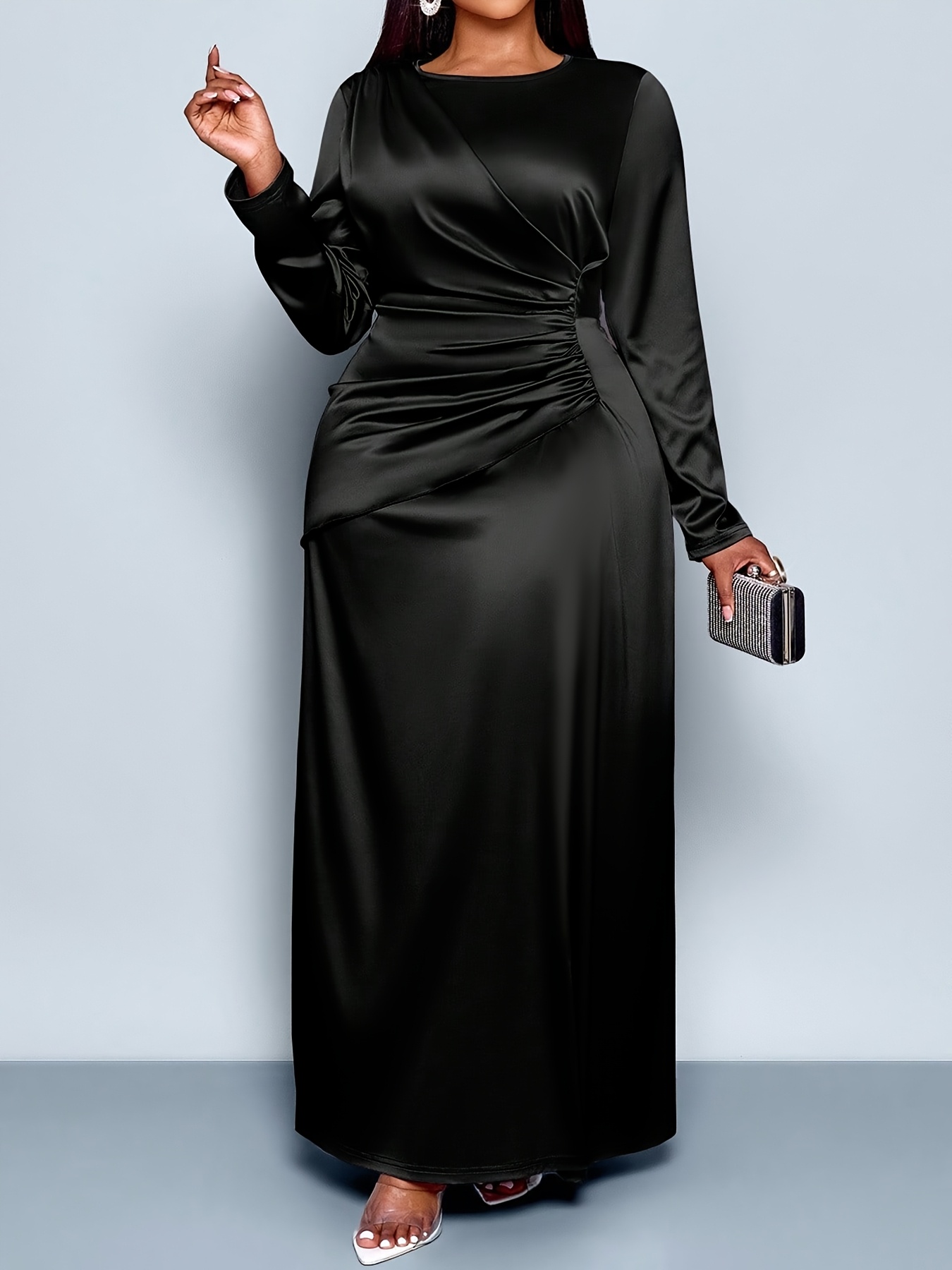 plus size autumn winter womens dress luxury satin ruched