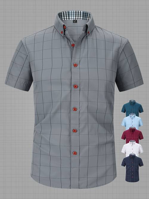camisa de manga corta para hombre verano casual de cuadros - , transpirable, con bolsillo en el pecho, ideal para el y actividades al aire libre, camisa de botones