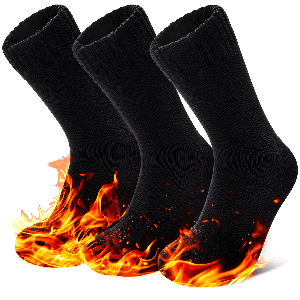 TEMU 3 Pairs Women's Thermal Boot Socks For Skiing - Thick Warm Winter Socks With Elastic Ribbed Cuff, Machine Washable, Mixed Colors & Black For