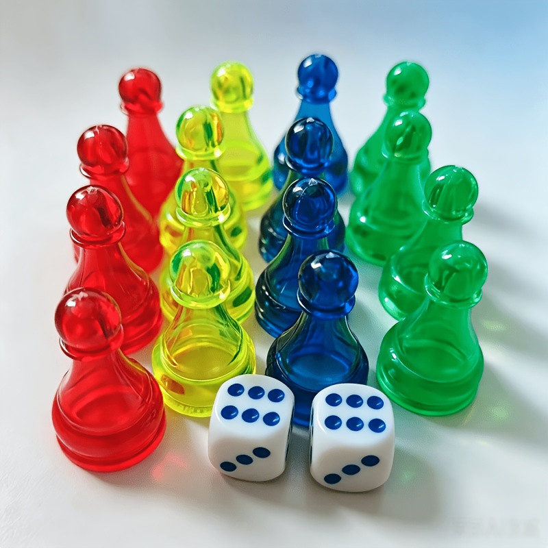 Image of 18pcs Set, Brand New Ps Material Crystal Colored 16pcs Larger Size 1.38-inch Height Flying Chess Additions, With 2pcs Dice, Suitable For Chessboards 18 And Up