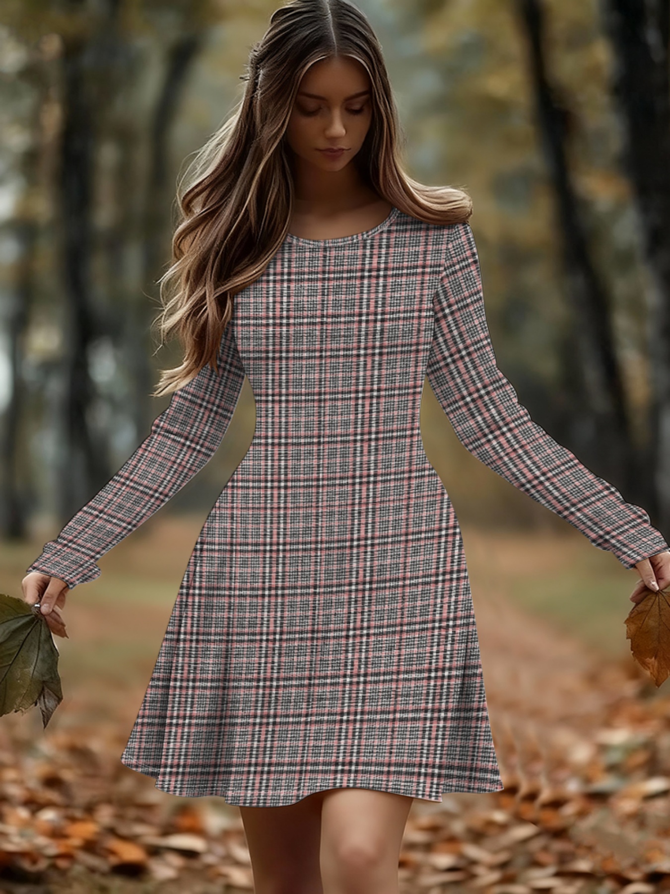 womens elegant plaid dress compatible party wedding fall - Temu Spain