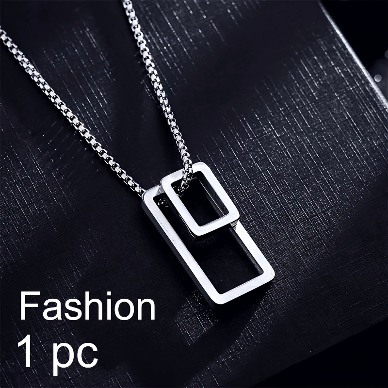 E-shop Halskette mit geometrischem rechteckigem Anhänger aus 316L Edelstahl – Unisex minimalistischer moderner Schmuck, langlebige Alltags-Schichtkette