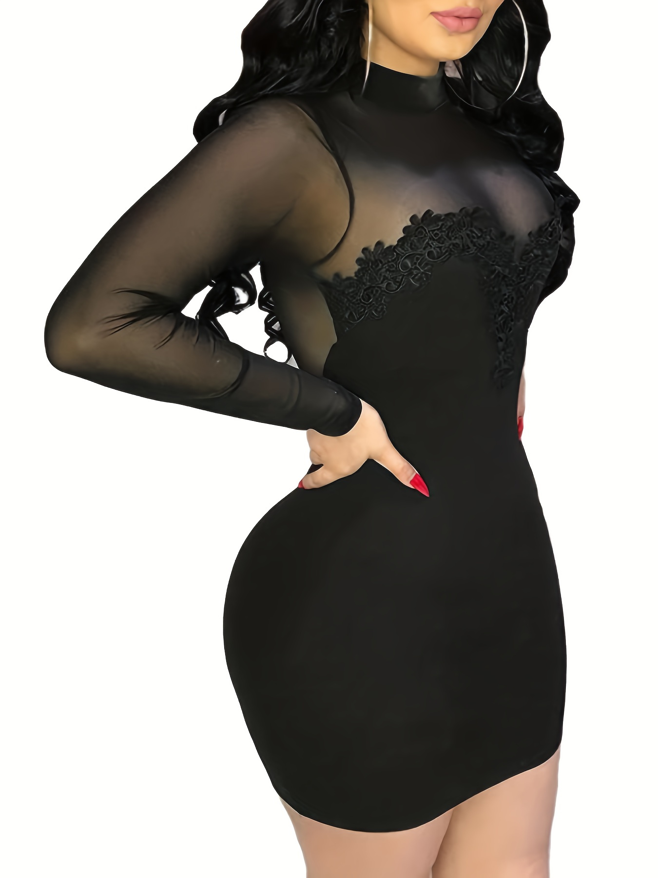 chinese dress ladies Bebe Women's Mock Neck Lace Bodice Maxi Dress main image 0