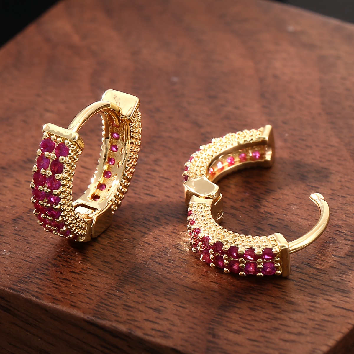 Luxurious Copper & Cubic Zirconia Colorful Hoop Earrings - Vintage-Inspired, Nickel-Free for Casual Attire & Gifting