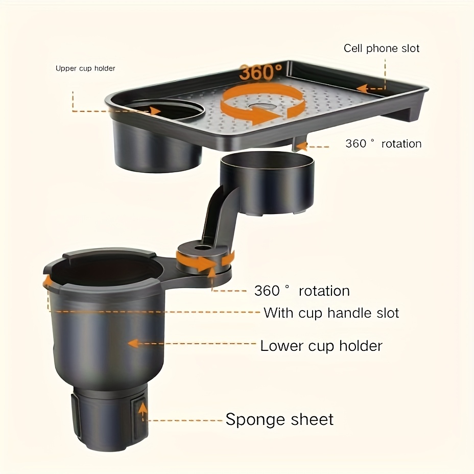 多功能汽车托盘杯架收纳器 - 可调节中控台储物架带手机槽和零食盘，适用于轿车、suv及卡车，耐用材质 商品详情 3