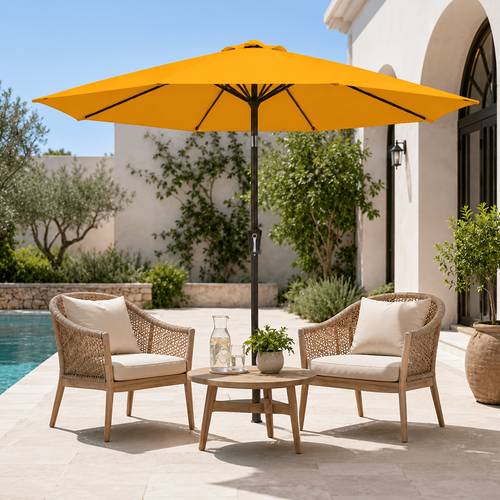 item picture 9ft outdoor patio umbrella with vented canopy heavy duty umbrella with crank handle adjustable tilt 8 sturdy ribs uv protection fade resistant shade for pool deck garden and backyard no base included