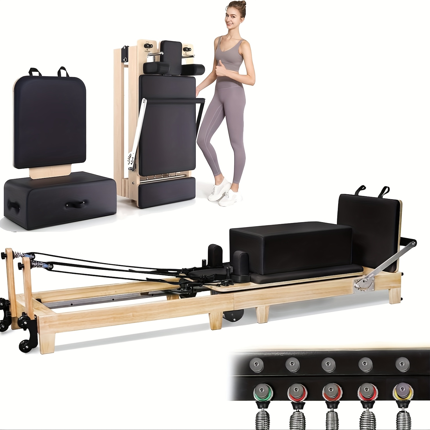 Pilates Reformer Foldable Pilates Machine & Equipment for Home Workout Cardio Fitness Rebounder, Black