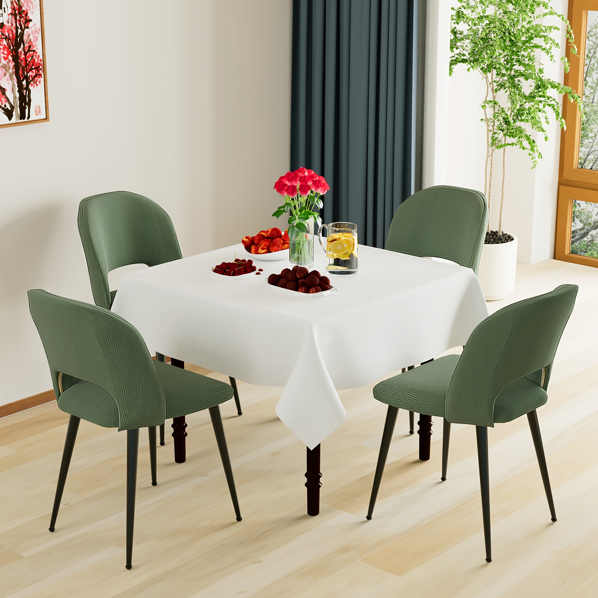 TEMU 4 Velvet Upholstered Restaurant Dining Chairs, Padded Dining Chair, Suitable For School Cafeteria, Restaurant , Easy-to-clean Commercial Chairs,