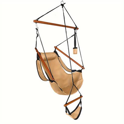1pc outdoor hanging chair with cup holder durable oxford fabric and hardwood construction no power required patio garden furniture