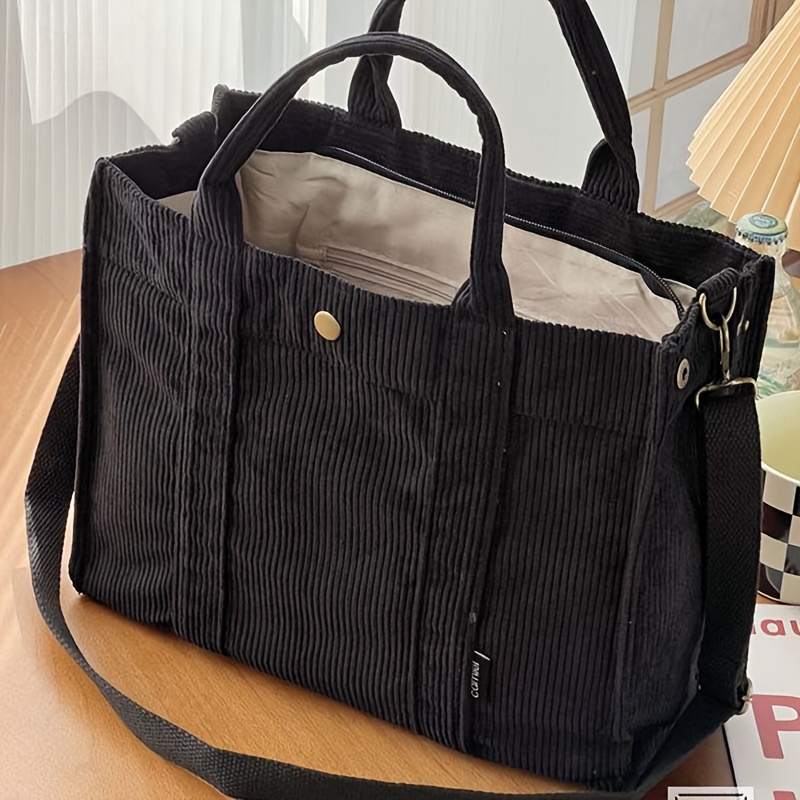 TEMU Original Japanese-style Autumn And Winter New Thick Corduroy Simple Commuter Tote Bag, Casual And Artistic Hand-held Crossbody Bag