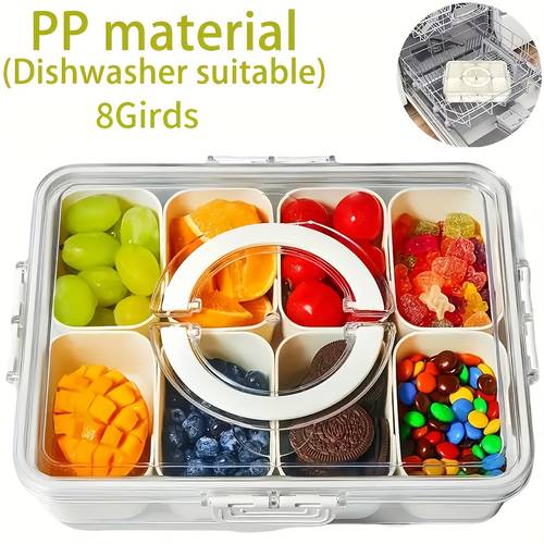 1pc portable snack takeout box with lid and detachable tray 8 compartment food container for summer for fruits vegetables snacks ideal for parties travel use stackable design storage