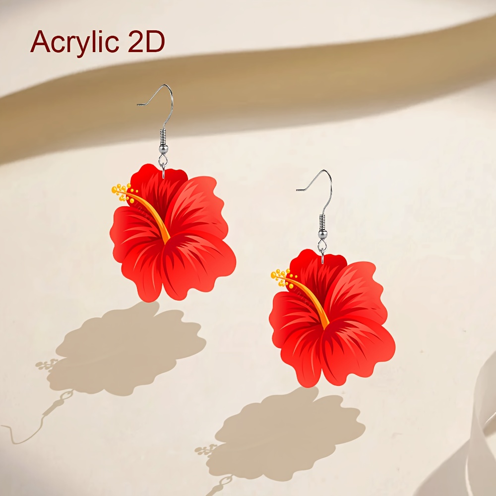 

Red Hibiscus Flower Drop Earrings For Women, Fashionable Simple Acrylic 2d Dangle Earrings, Unscented Ear Accessories For Daily Wear, Non-plated – All Seasons Compatible