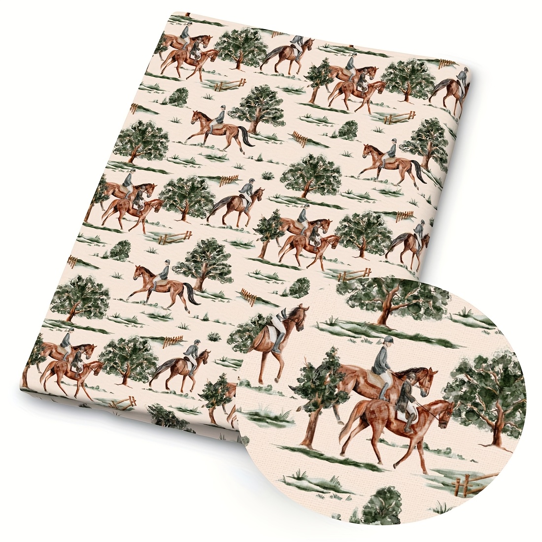 TEMU 1 tissu imprimé - 150 x 50 cm (59 x 19,68 pouces) Tissu de polyester prédécoupé avec vintage de chevaux tartan et - Convient pour la couture, le