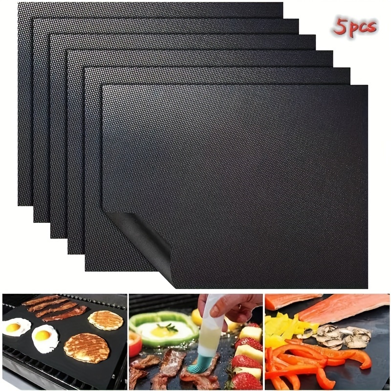 

5pcs Black Non-stick Bbq Grill Mats - Heat Resistant, Easy Clean Fiberglass Cooking Sheets For Outdoor Leisure