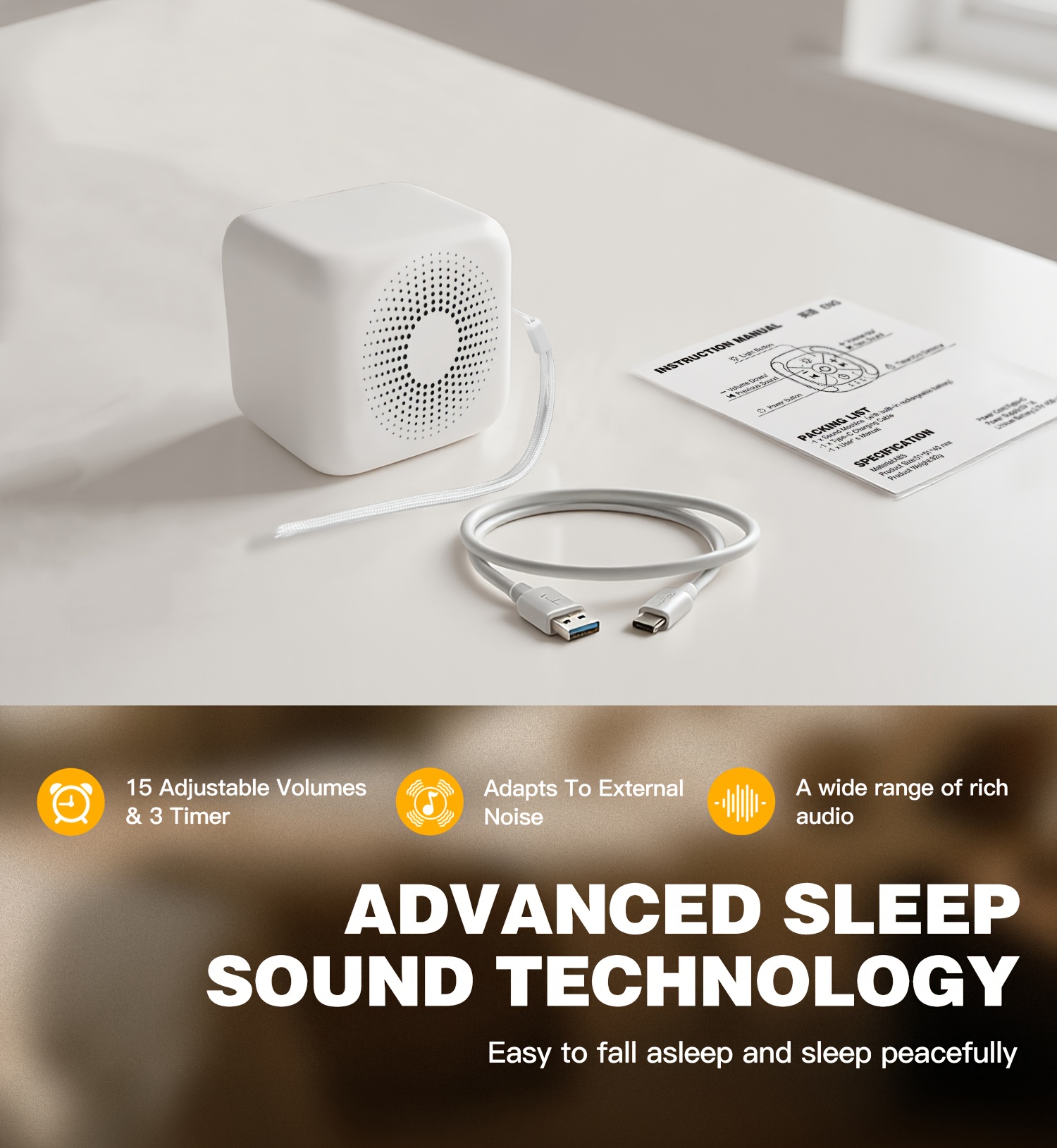 portable sleep soother white noise machine with 15   compatible with rain ocean   30 volume levels auto off timer memory setting   device for for   Product details 1