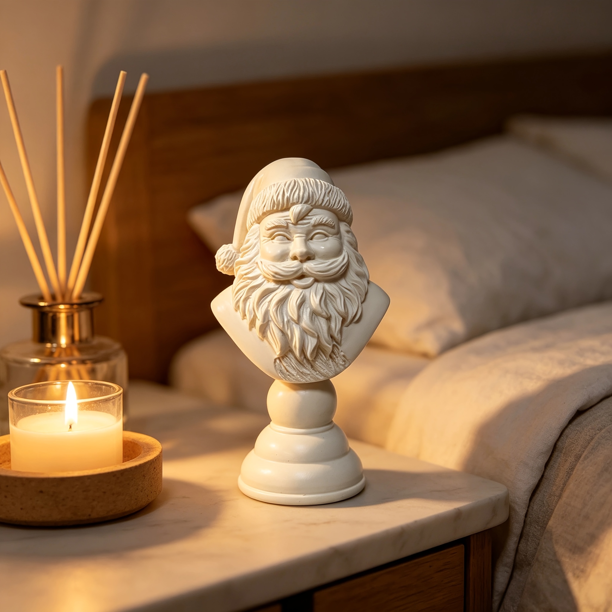 TEMU White Resin Santa Half-body Statue Ornament, Living Room Fireplace Entryway Sideboard Desktop Cafe Reception Decorative Piece, Christmas Festive