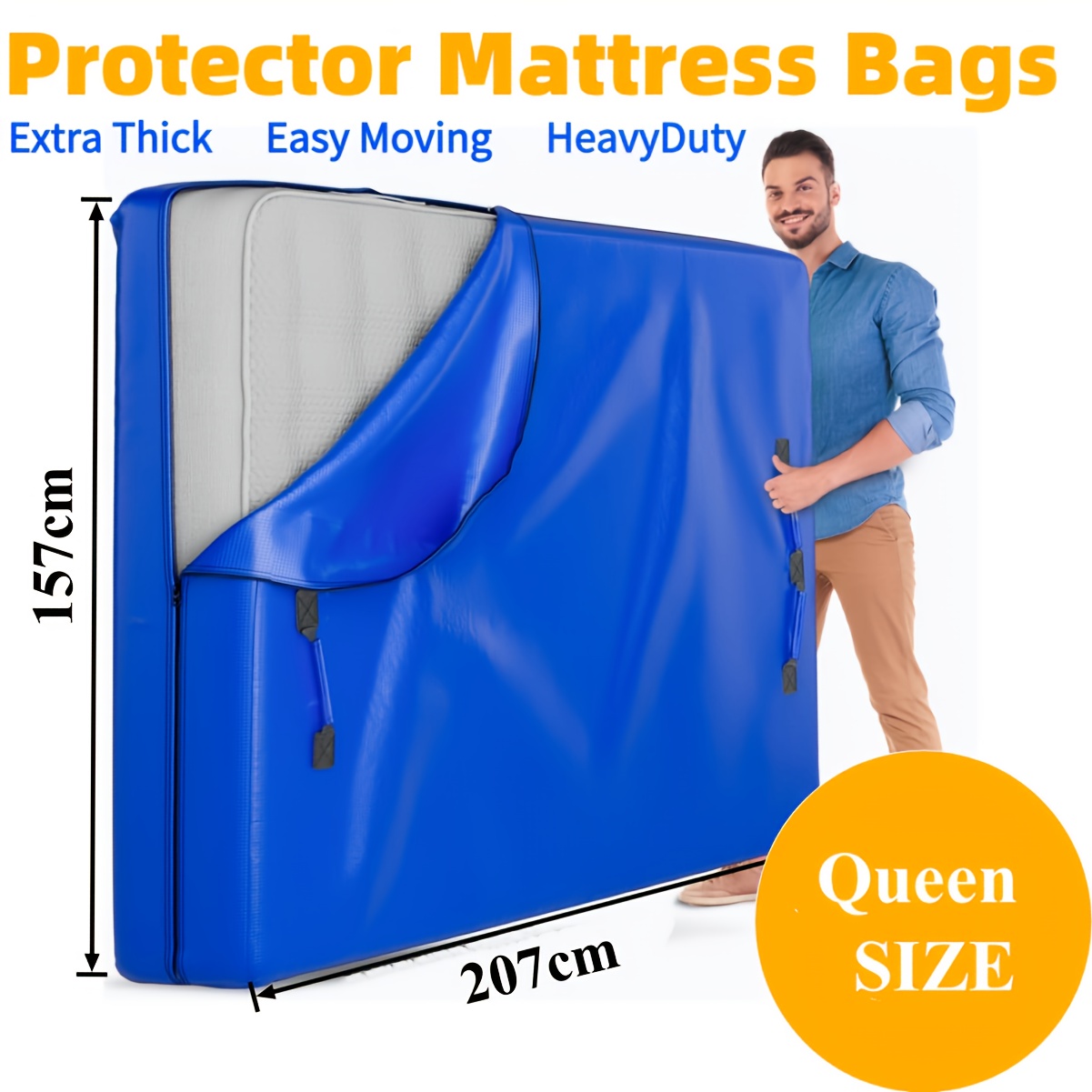TEMU Heavy Duty Waterproof Mattress Protector Bag - With 8 Handle Zipper Storage Bag, Reusable, Dust-proof And Moisture-proof Suitable For