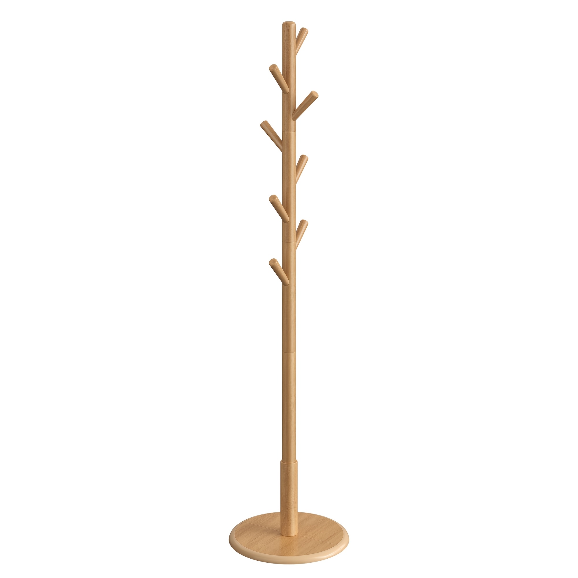 Image of Coat Rack, Solid Wood Coat Stand, Free Standing Hall Coat Tree With 8 Hooks For Coats, Hats, Bags, Purses, For Entryway, Hallway, Rubberwood Hooks And Pole, , , 40.1 X 171.9 Cm