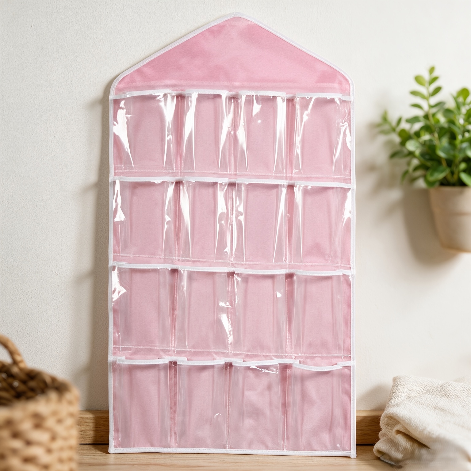 TEMU Sac de rangement suspendu transparent à 16 compartiments, tissu en , anti-poussière, pour à vêtements, sac de rangement mural pour chaussettes,