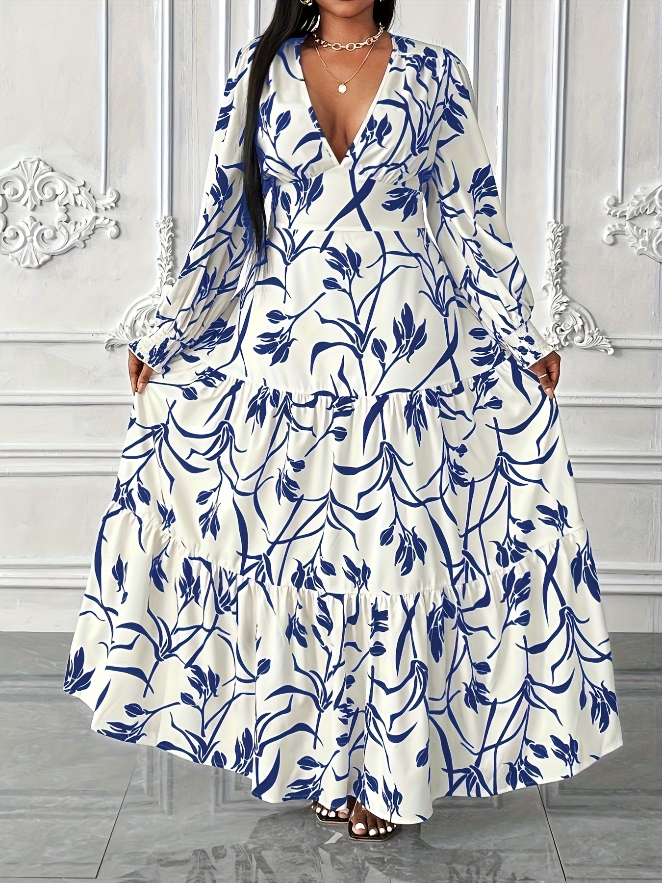blue and white dress sold on Temu United States