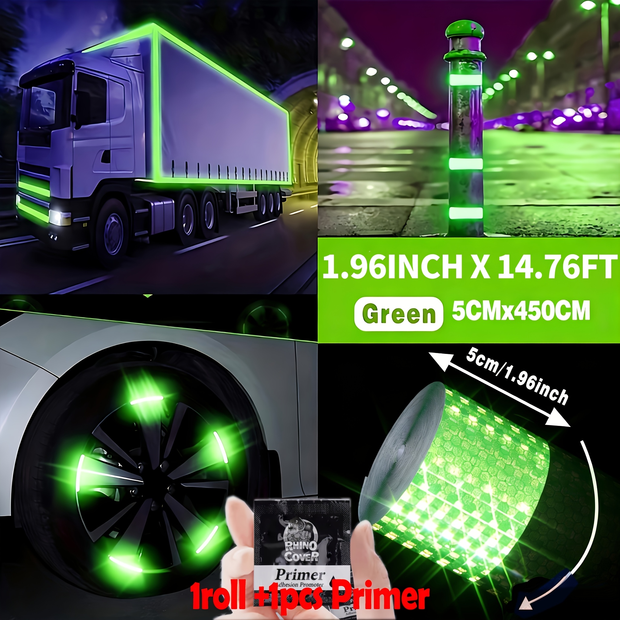 TEMU Nastro di riflettente a 1,96*177,17 pollici ///blu/verde/verde fluorescente adesivi riflettenti autoadesivi di a forma di auto di avvertimento
