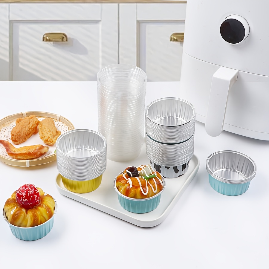 Dessert Cups with Lids, 50 Aluminum Foil Cupcake Containers, 5 Oz 125 Ml  Disposable Aluminum Foil Pans Ramekins, Baking Cups, Muffin Cupcake Liners  with Lids