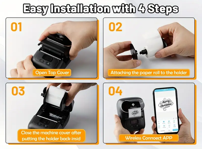 phomemo m110 label maker wireless label printer with one roll 40x30mm thermal sticker label thermal label printer for store owner small business address logo clothing mailing sticker printer for phones pc mini labeler for barcode document product information details 7