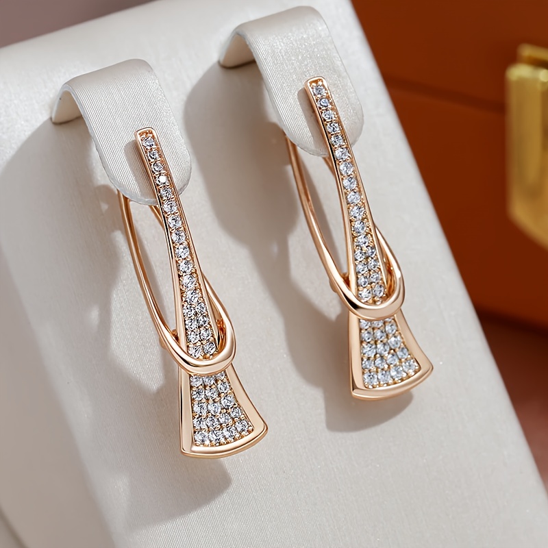 

Elegant Luxury Geometric Hoop Earrings Copper With Nickel-free Plating And Zirconia Inlay For Women - Versatile Daily And Banquet Wear