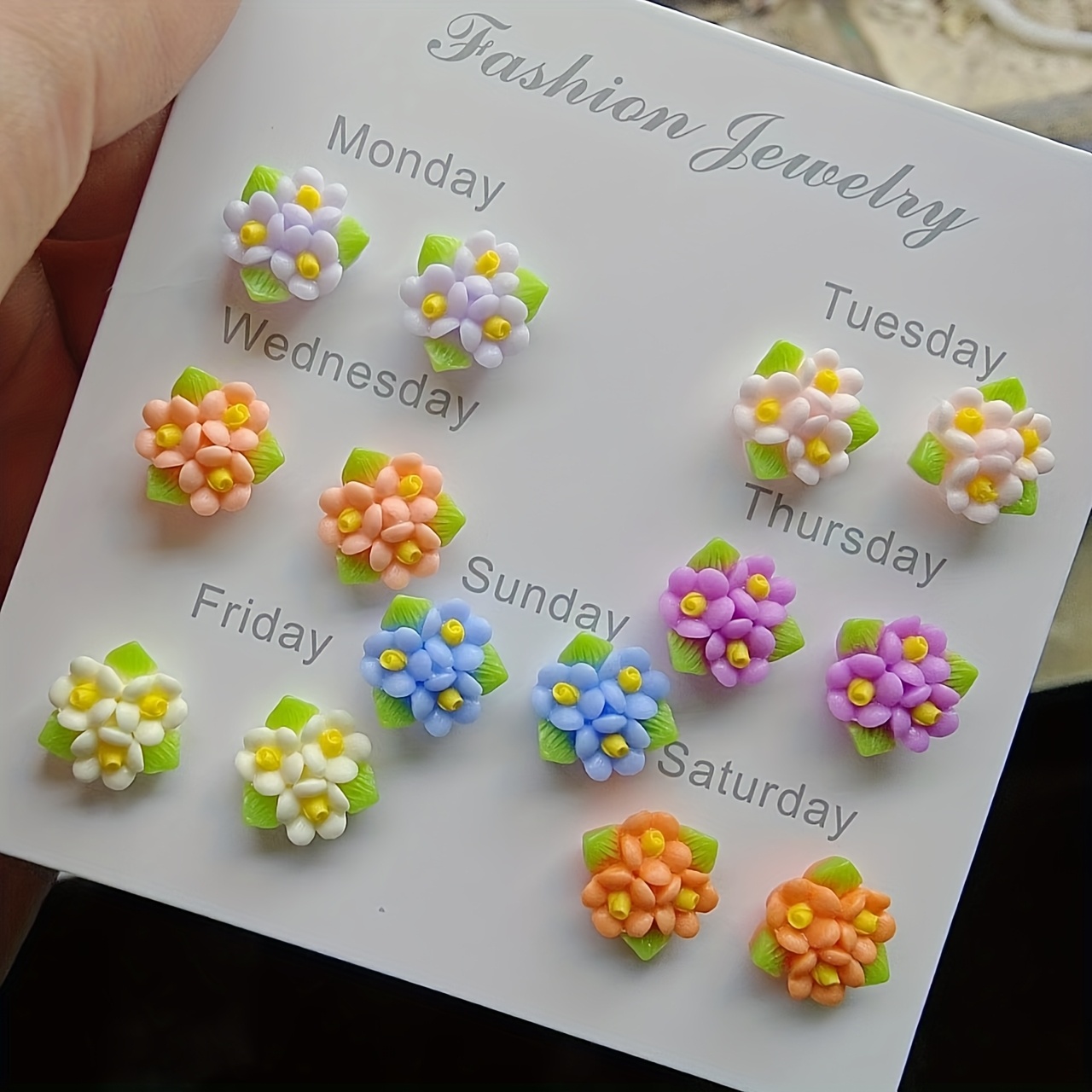 TEMU 14pcs Resin Earrings With Green Leaves And 3 Pink Succulent Flowers, Elegant And Versatile Plastic Ear Studs