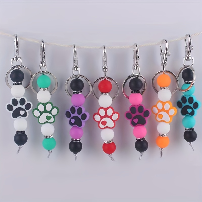 Nuovo Portachiavi con Perline in Silicone Stampa Leopardata