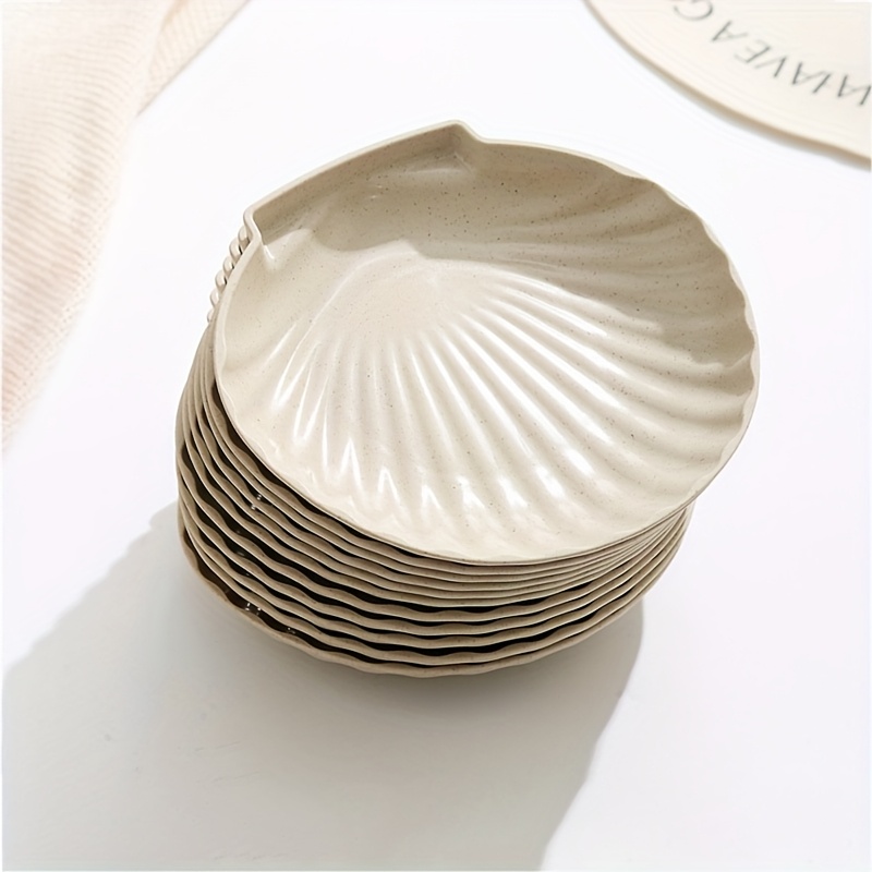 изображение предмета 10 шт., тарелка в форме ракушки, многоцелевая,   и небьющаяся, поднос для еды, фруктов, салата, десерта, торта, тарелка для картофельных чипсов, для вечеринок, кемпинга на открытом воздухе, маленькая тарелка для нескольких человек