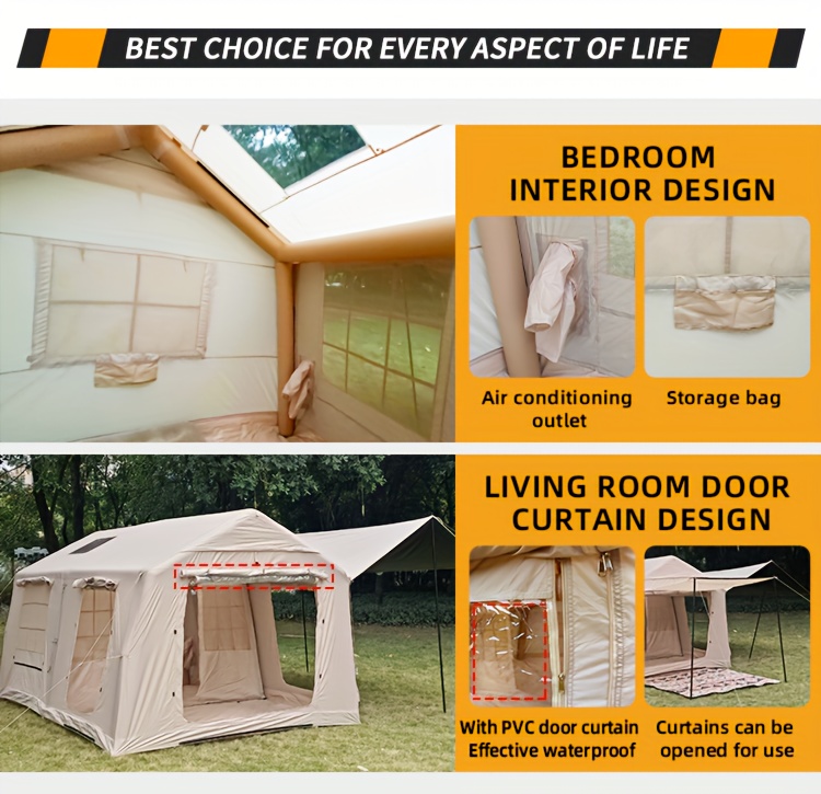 4 8 person   inflatable tent with hand pump 129   large space easy setup zip closure matching with a canopy   with   stove chimney opening tent for 4 season outdoor camping windproof high quality with mosquito Product details 3