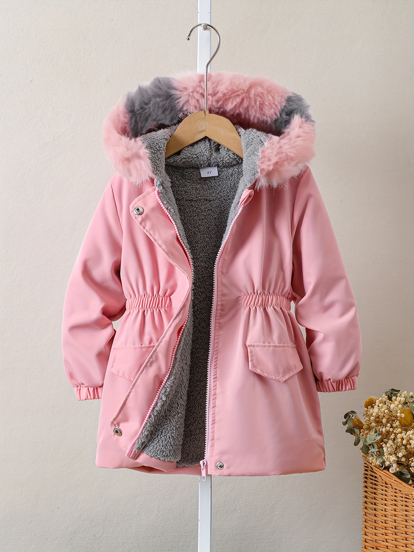 Girls' Autumn Winter Casual Vacation Basic Versatile Contrast Waist Design Chic Long Coat, Suitable for Winter, Daily Outing, School, Windproof, Warm, Cold, Outdoor Wear, Picnic, Countryside Outing, Casual Party Warm Plush Hooded Coat
